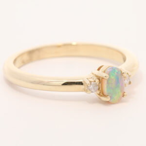 Yellow Gold Blue Green Crystal Opal and Diamond Ring