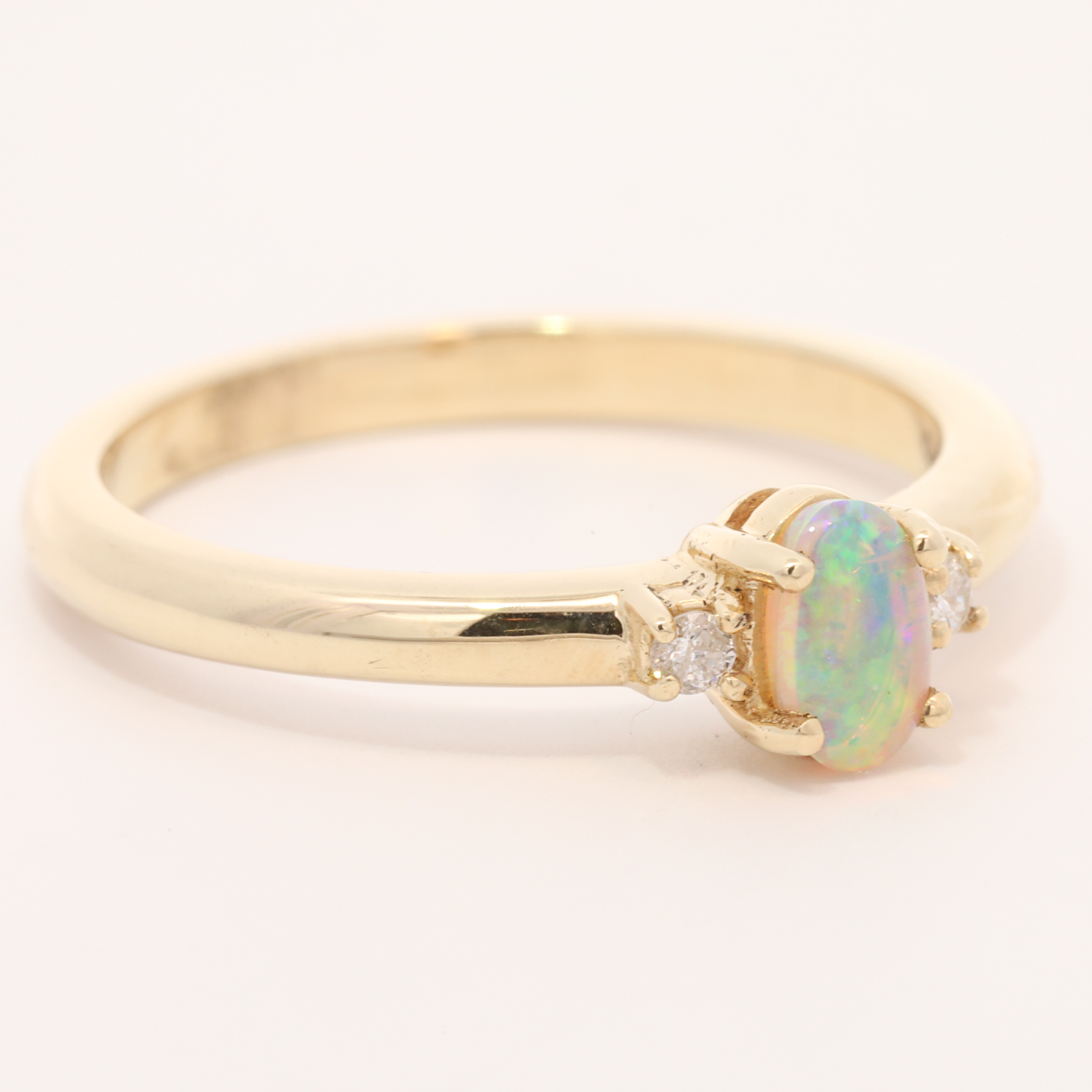 Yellow Gold Blue Green Crystal Opal and Diamond Ring