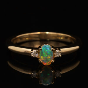 Yellow Gold Blue Green Crystal Opal and Diamond Ring