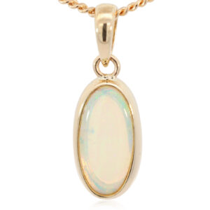 Yellow Gold Blue Green Crystal Opal Pendant