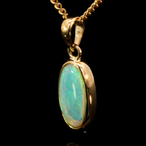 Yellow Gold Blue Green Crystal Opal Pendant