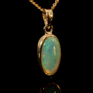 Yellow Gold Blue Green Crystal Opal Pendant