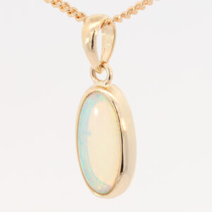 Yellow Gold Blue Green Crystal Opal Pendant