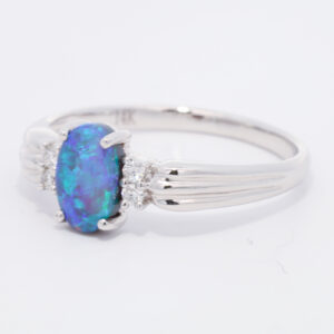 White Gold Blue Green Black Opal and Diamond Ring