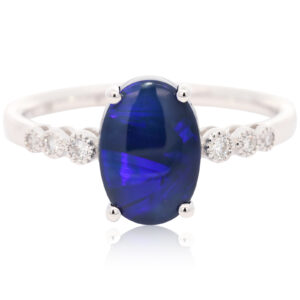 White Gold Blue Purple Black Opal and Diamond Ring