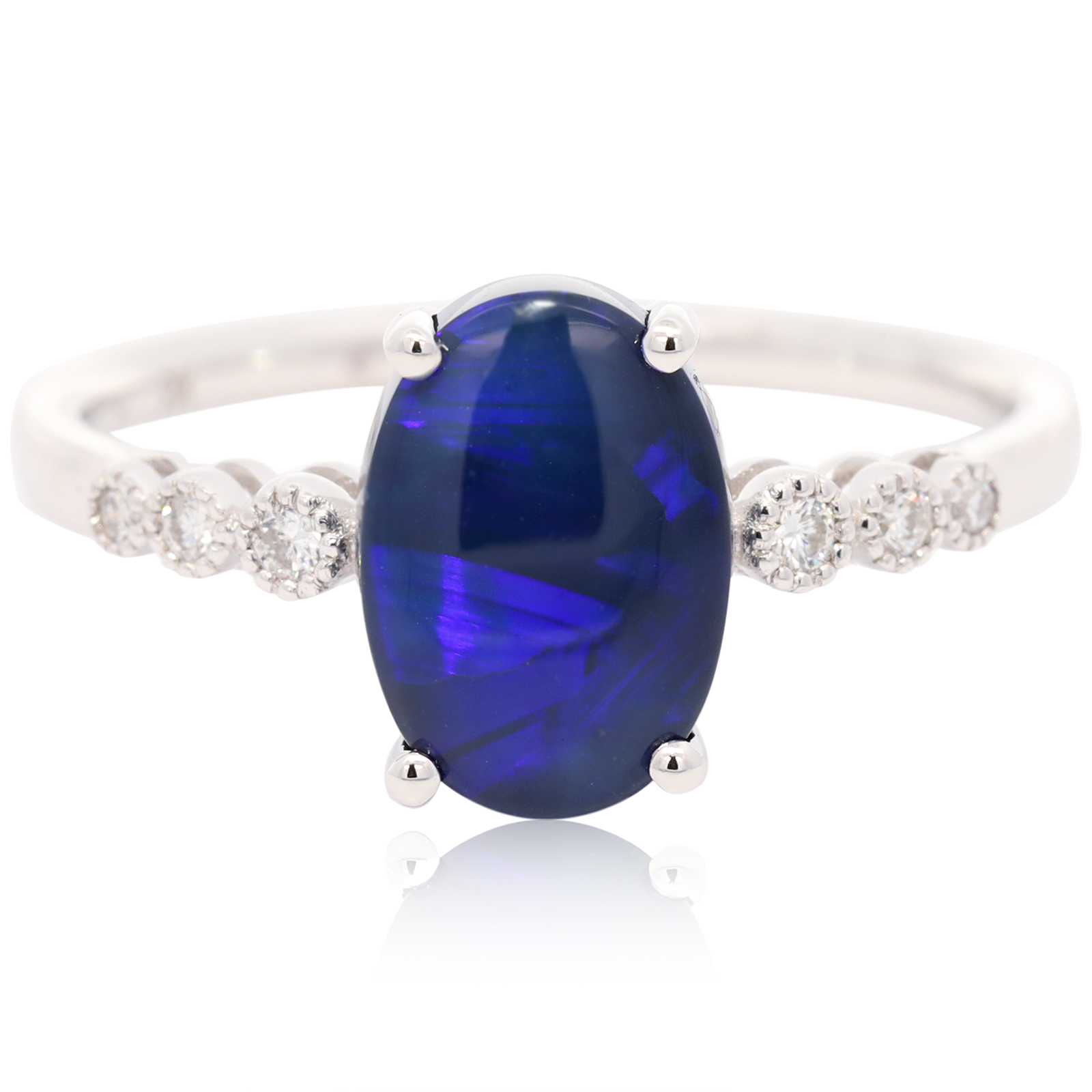 White Gold Blue Purple Black Opal and Diamond Ring