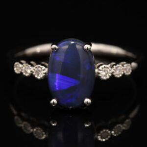 White Gold Blue Purple Black Opal and Diamond Ring