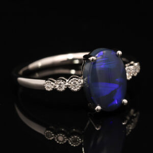 White Gold Blue Purple Black Opal and Diamond Ring