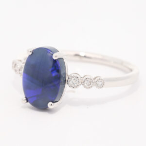 White Gold Blue Purple Black Opal and Diamond Ring