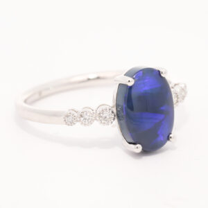White Gold Blue Purple Black Opal and Diamond Ring