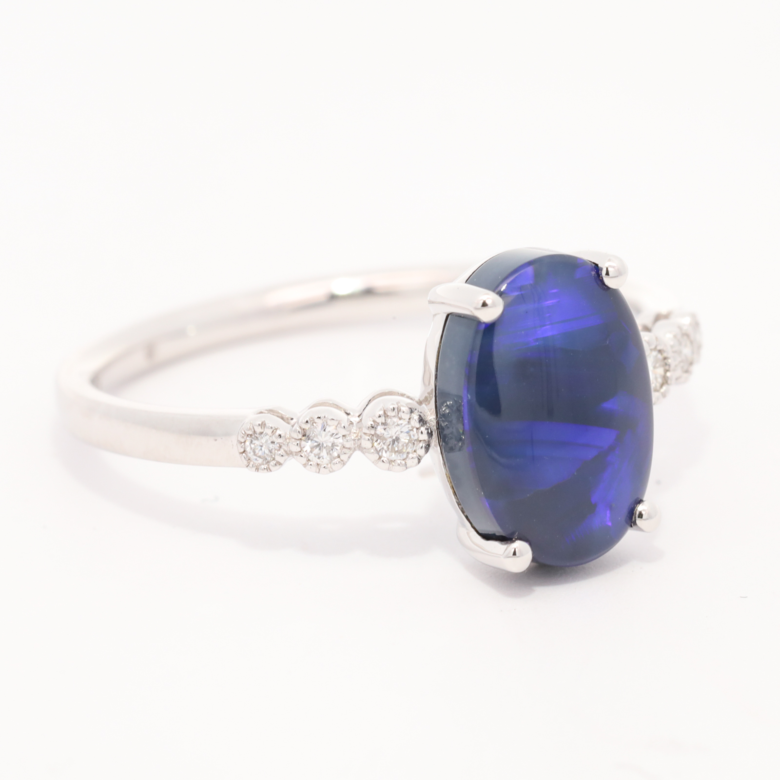 White Gold Blue Purple Black Opal and Diamond Ring
