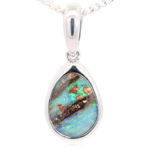 Sterling Silver Blue Green Boulder Opal Pendant