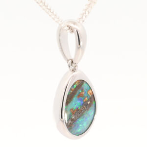 Sterling Silver Blue Green Boulder Opal Pendant