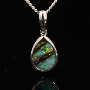 Sterling Silver Blue Green Boulder Opal Pendant