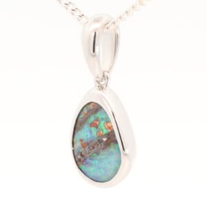 Sterling Silver Blue Green Boulder Opal Pendant