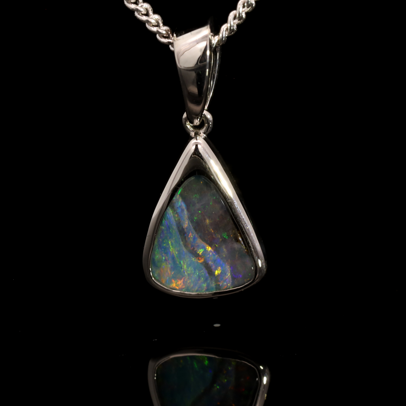 Sterling Silver Blue Green Yellow Orange Boulder Opal Pendant