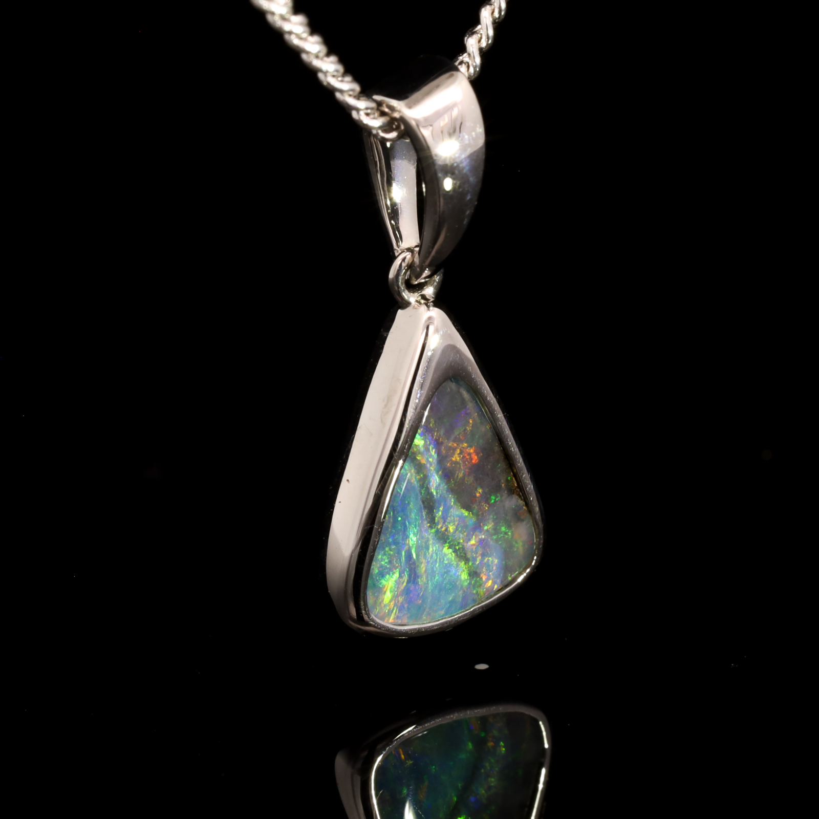Sterling Silver Blue Green Yellow Orange Boulder Opal Pendant