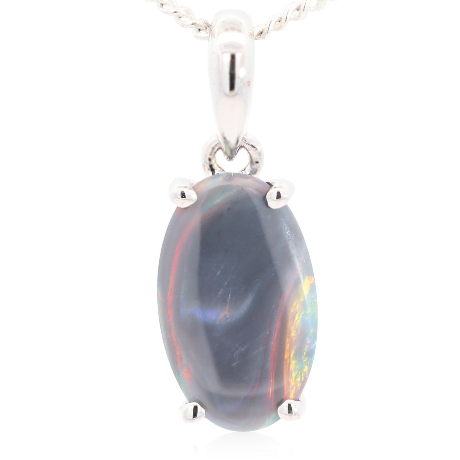 Sterling Silver Green Orange Red Black Opal Pendant