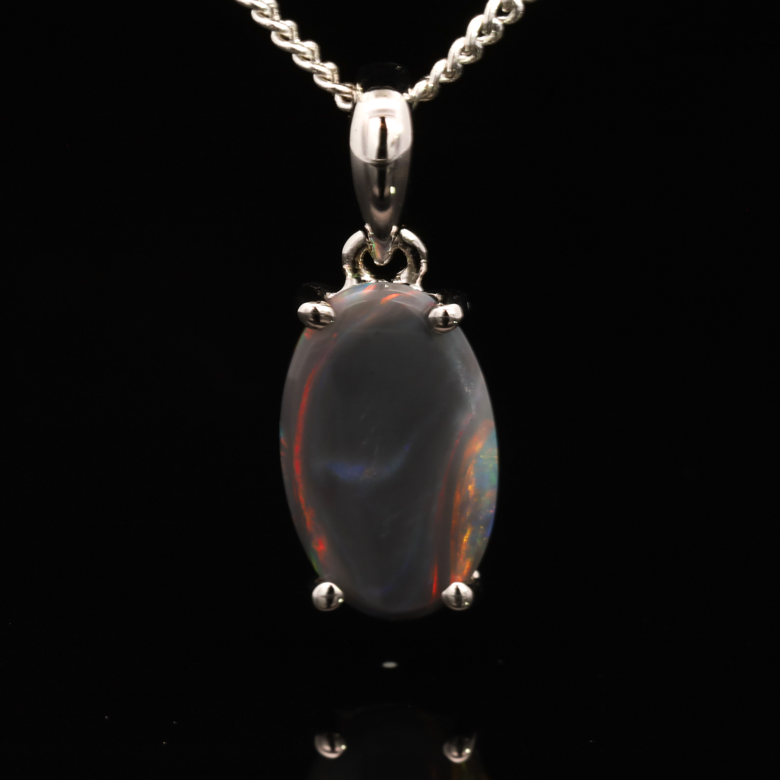 Sterling Silver Green Orange Red Black Opal Pendant