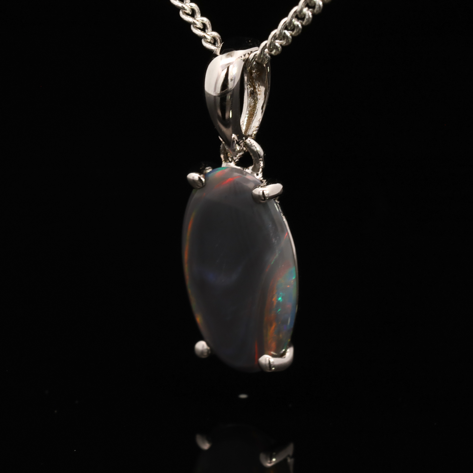 Sterling Silver Green Orange Red Black Opal Pendant