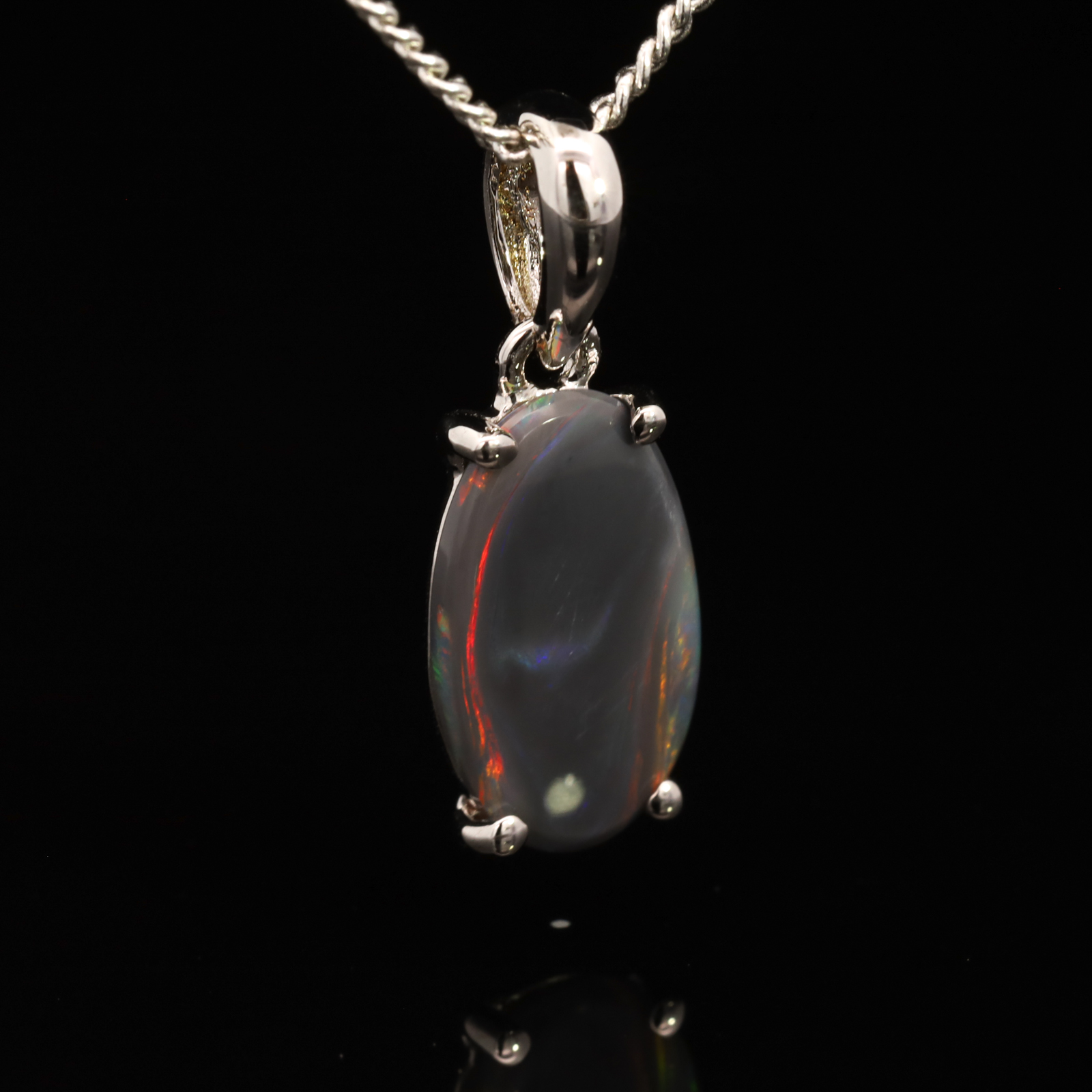 Sterling Silver Green Orange Red Black Opal Pendant
