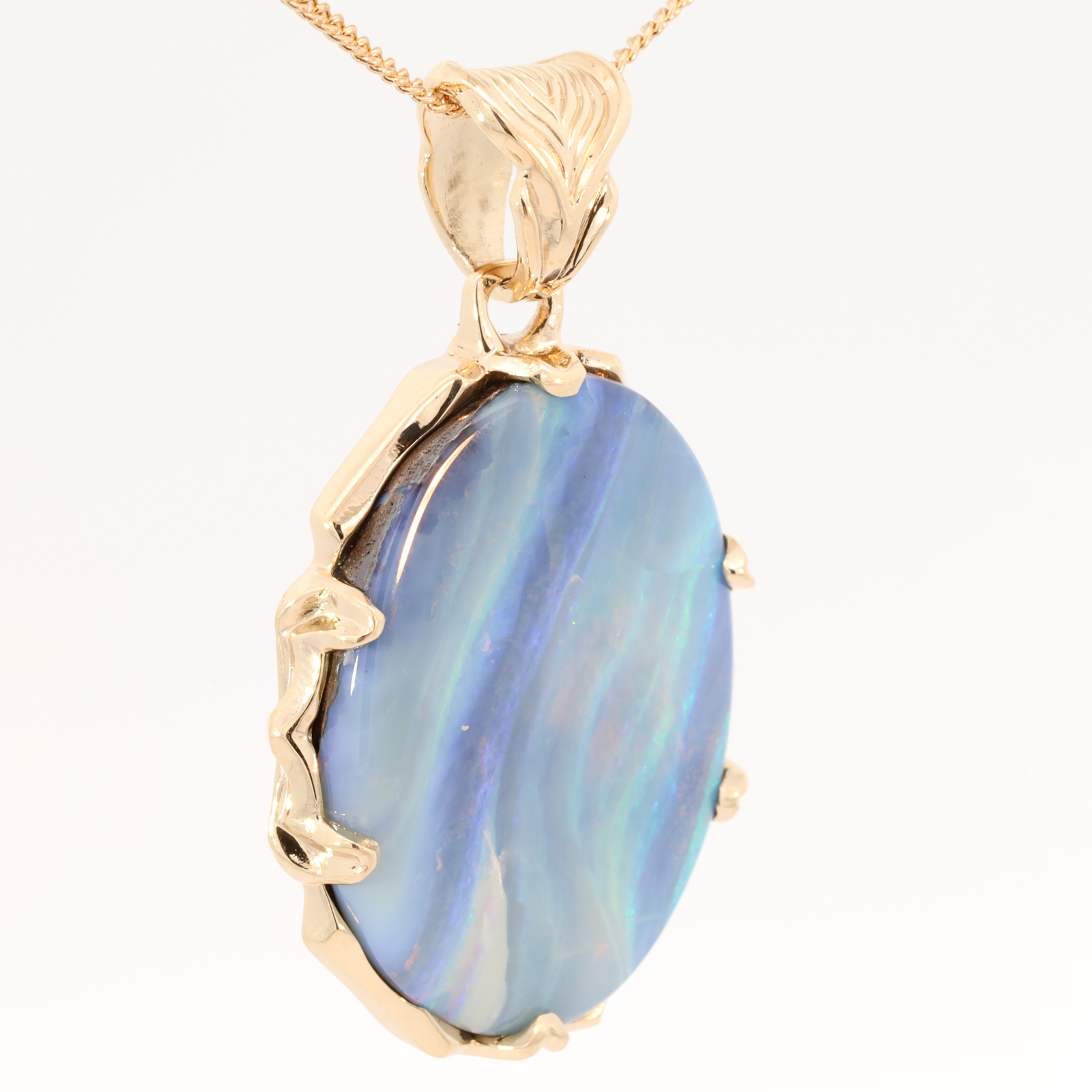 Yellow Gold Blue Green Purple Boulder Opal Pendant