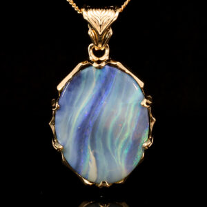 Yellow Gold Blue Green Purple Boulder Opal Pendant