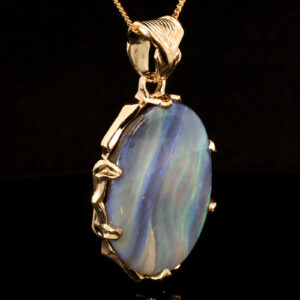 Yellow Gold Blue Green Purple Boulder Opal Pendant