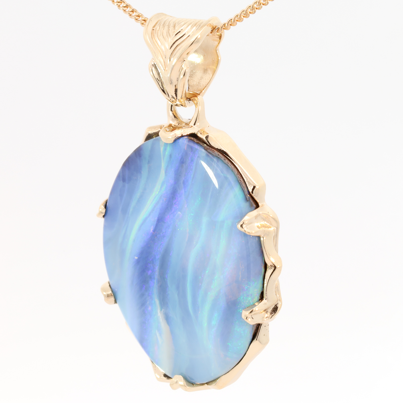 Yellow Gold Blue Green Purple Boulder Opal Pendant