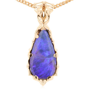 Yellow Gold Blue Purple Boulder Opal Pendant