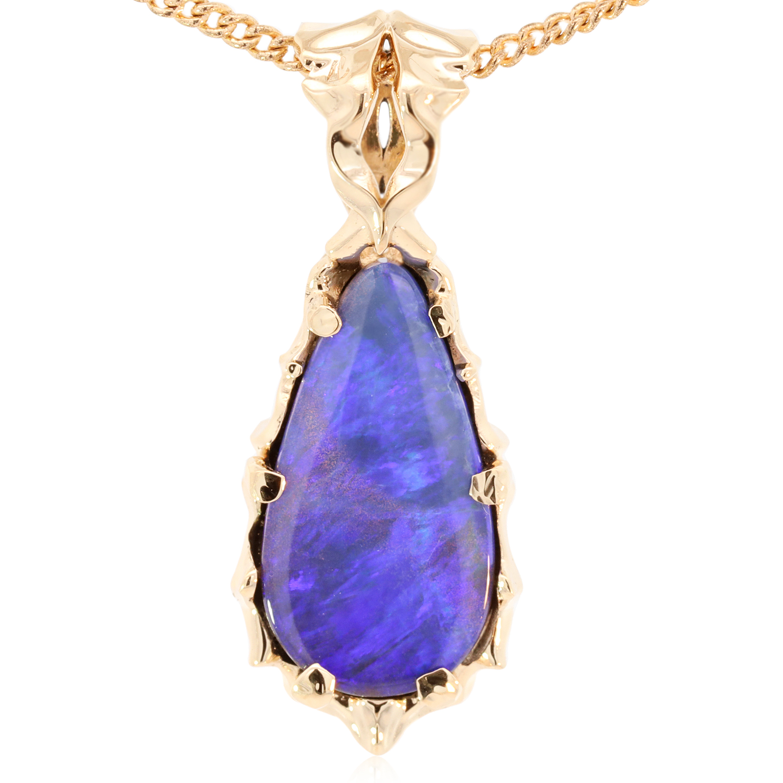 Yellow Gold Blue Purple Boulder Opal Pendant