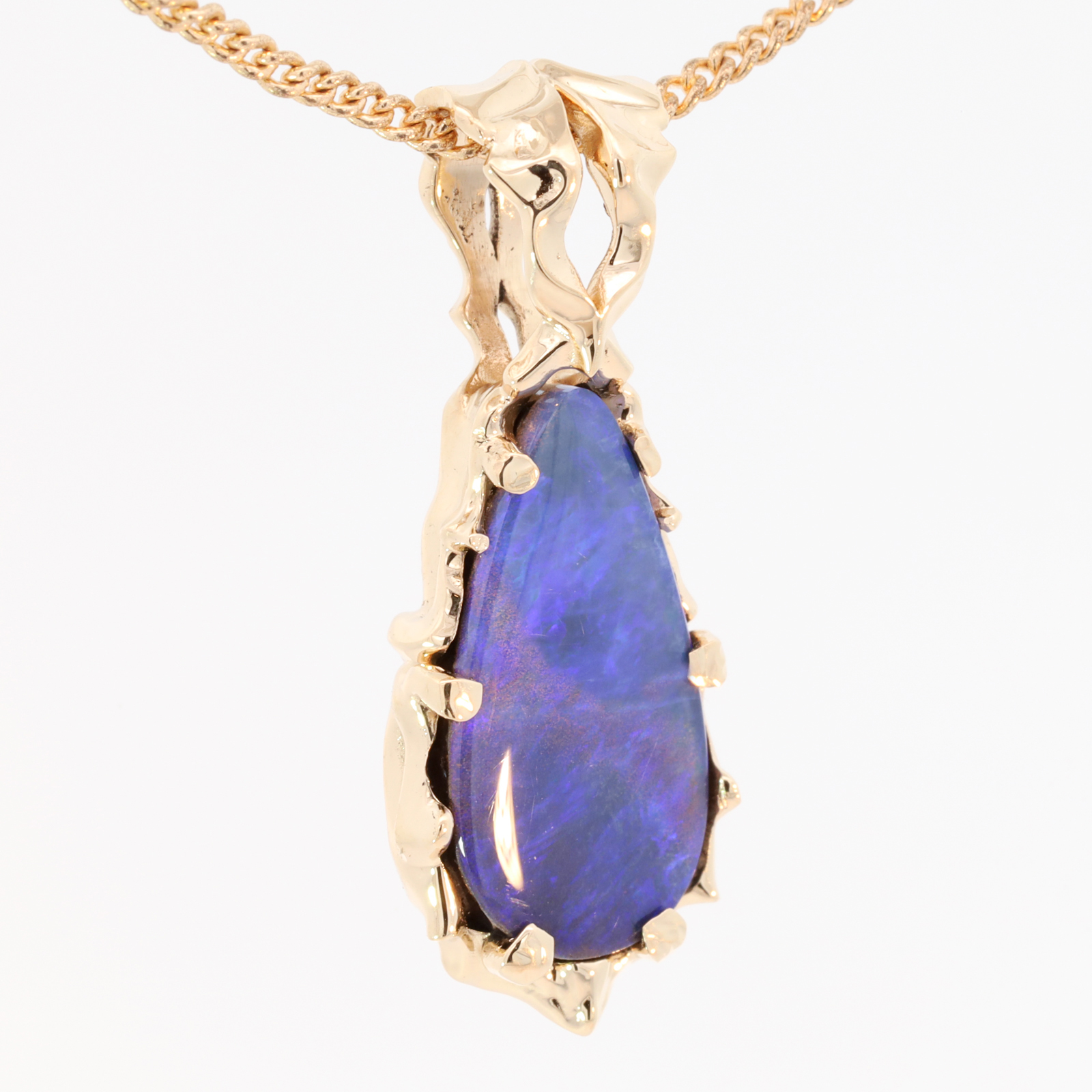 Yellow Gold Blue Purple Boulder Opal Pendant