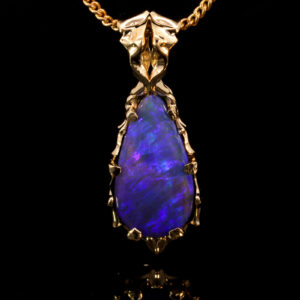 Yellow Gold Blue Purple Boulder Opal Pendant