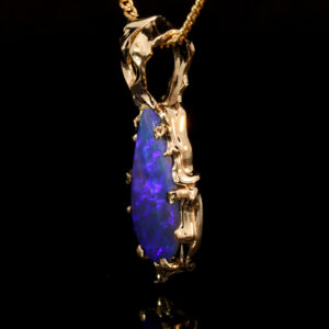 Yellow Gold Blue Purple Boulder Opal Pendant
