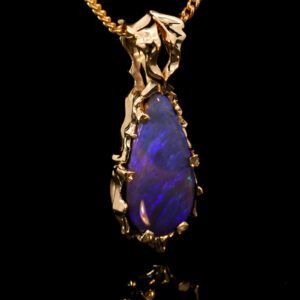 Yellow Gold Blue Purple Boulder Opal Pendant