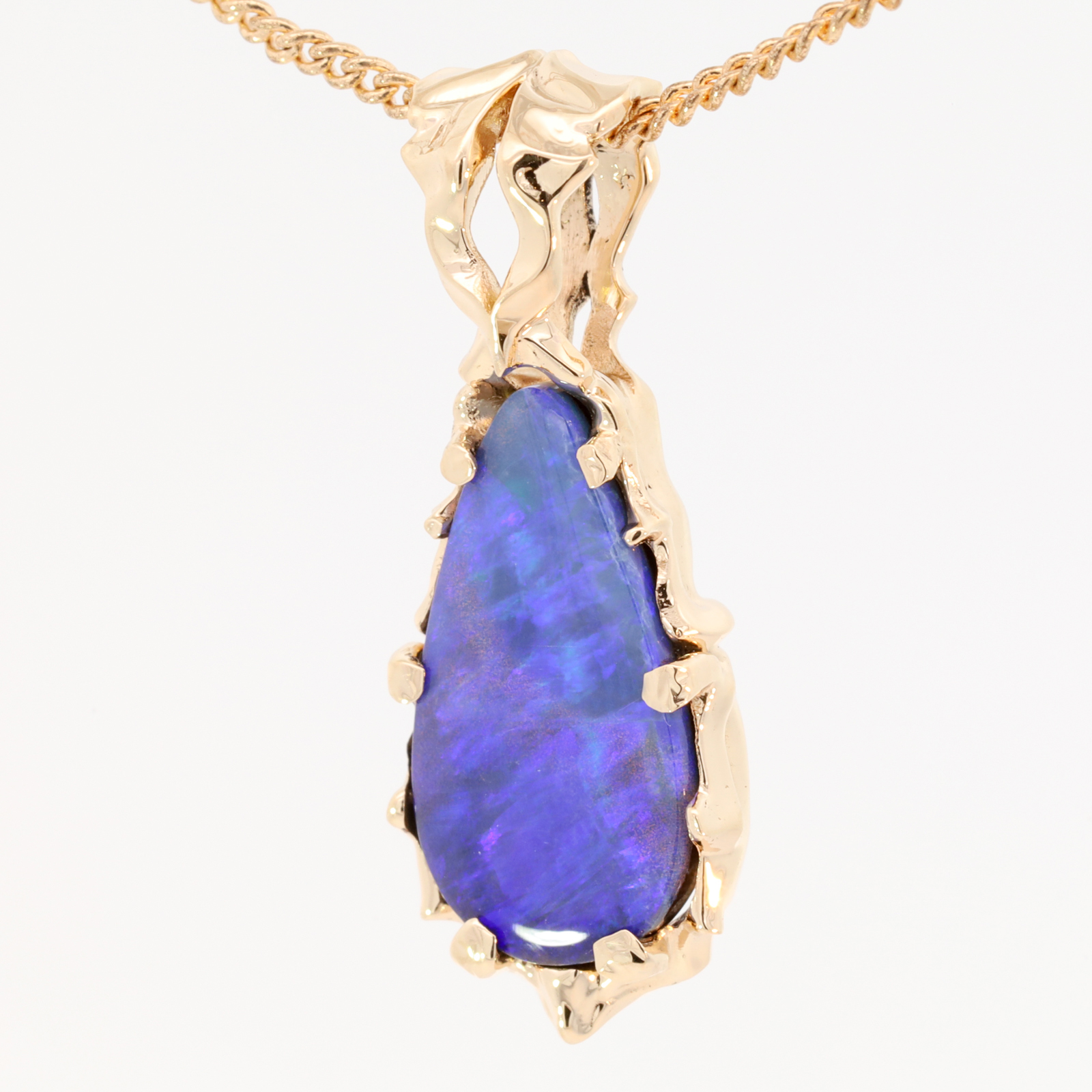 Yellow Gold Blue Purple Boulder Opal Pendant