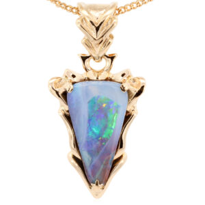 Yellow Gold Blue Green Yellow Orange Purple Boulder Opal Pendant
