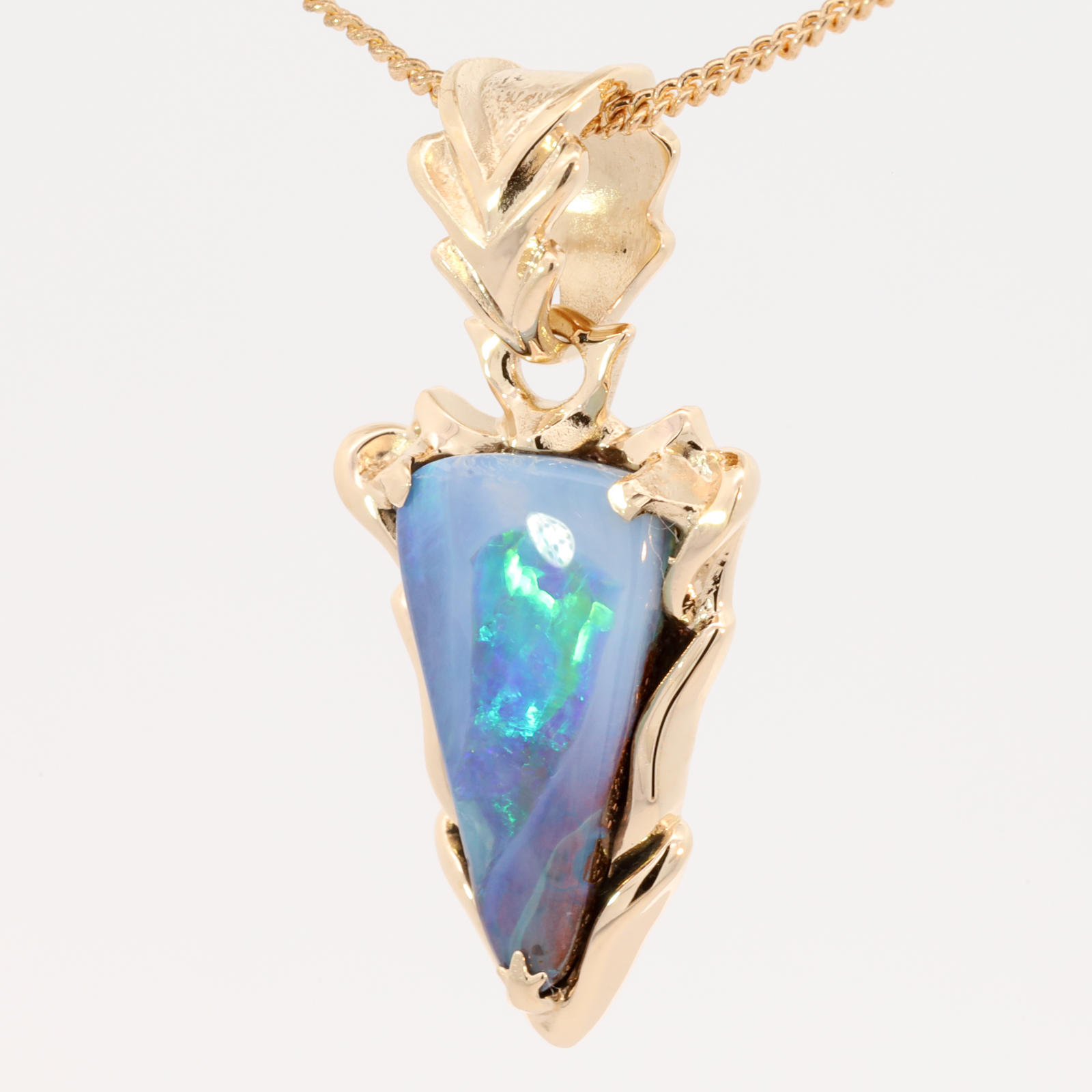 Yellow Gold Blue Green Yellow Orange Purple Boulder Opal Pendant
