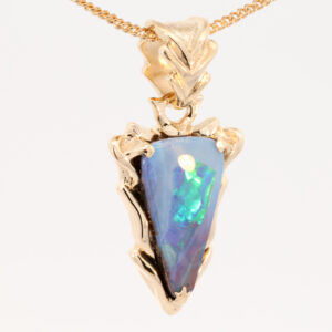 Yellow Gold Blue Green Yellow Orange Purple Boulder Opal Pendant