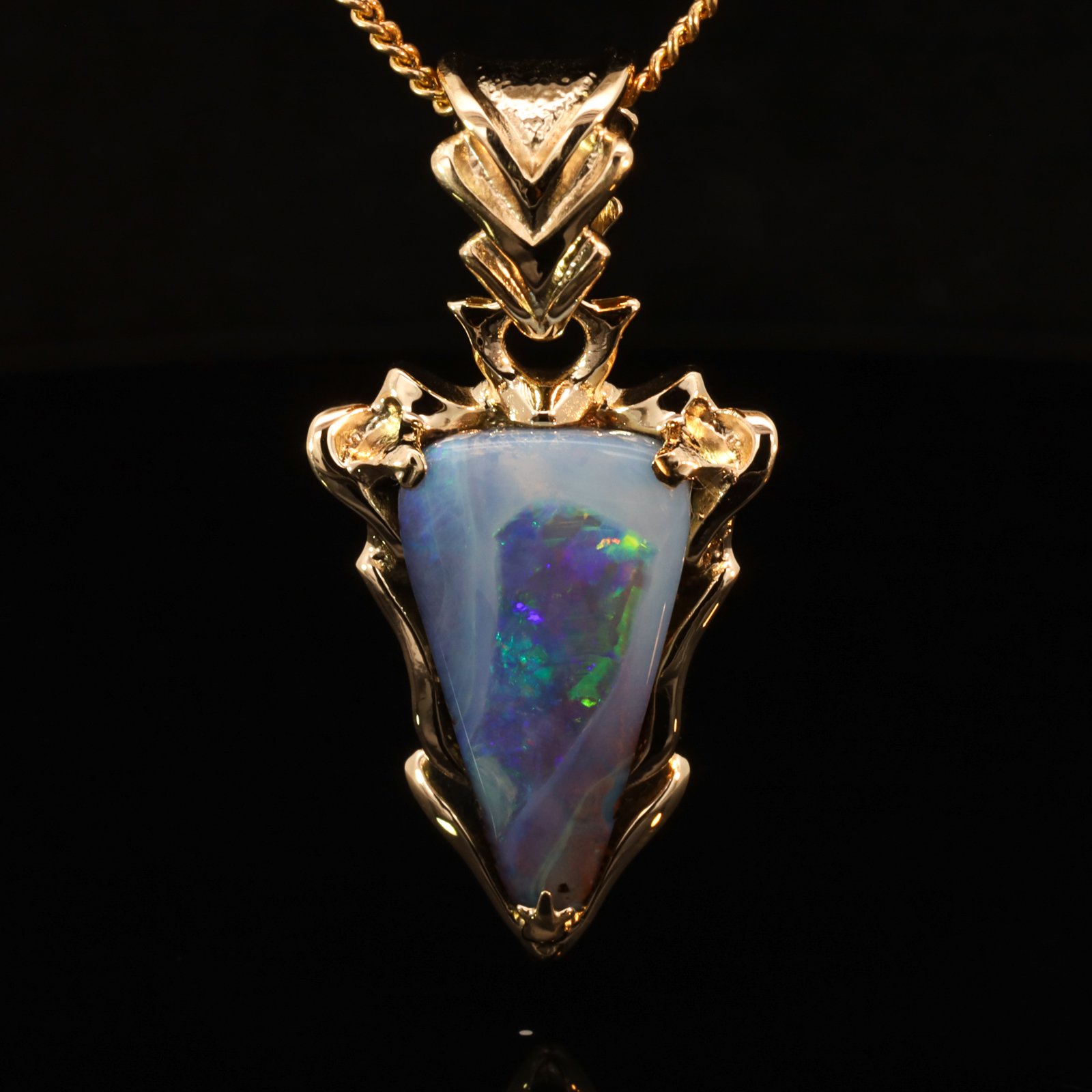 Yellow Gold Blue Green Yellow Orange Purple Boulder Opal Pendant