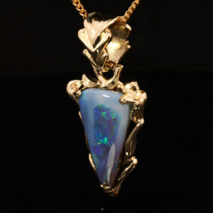 Yellow Gold Blue Green Yellow Orange Purple Boulder Opal Pendant