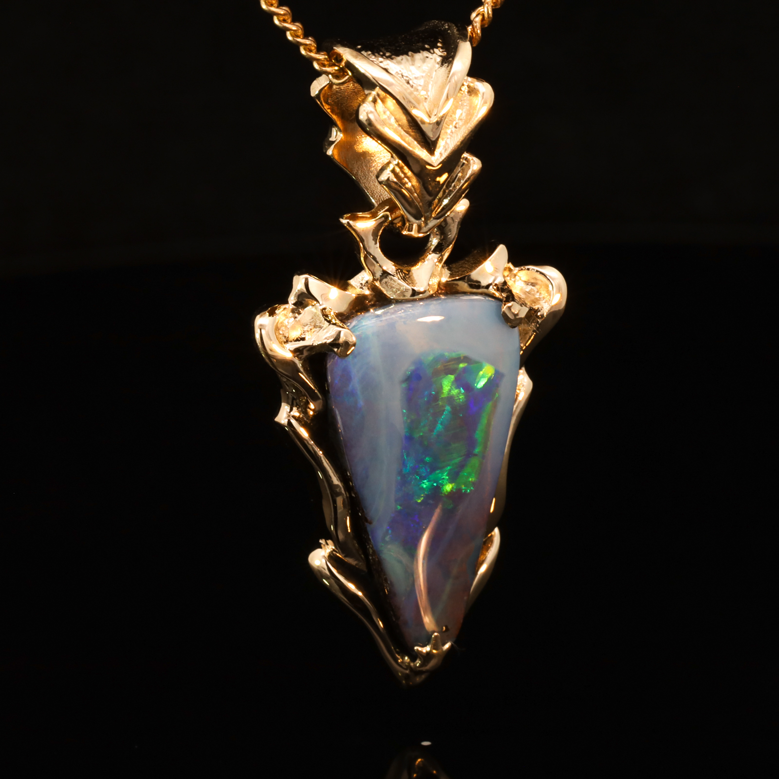 Yellow Gold Blue Green Yellow Orange Purple Boulder Opal Pendant