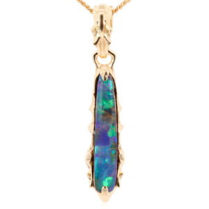 Yellow Gold Blue Green Boulder Opal Pendant