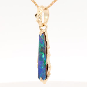 Yellow Gold Blue Green Boulder Opal Pendant