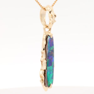 Yellow Gold Blue Green Boulder Opal Pendant