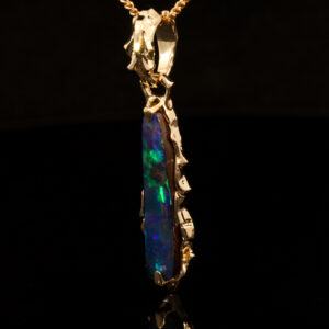 Yellow Gold Blue Green Boulder Opal Pendant