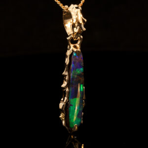 Yellow Gold Blue Green Boulder Opal Pendant