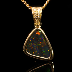 Yellow Gold Blue Green Yellow Orange Red Black Opal and Diamond Pendant