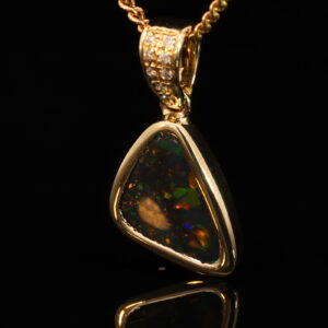 Yellow Gold Blue Green Yellow Orange Red Black Opal and Diamond Pendant