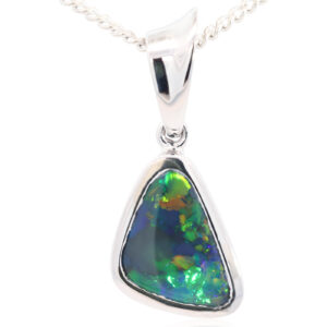 White Gold Blue Green Orange Black Opal Pendant